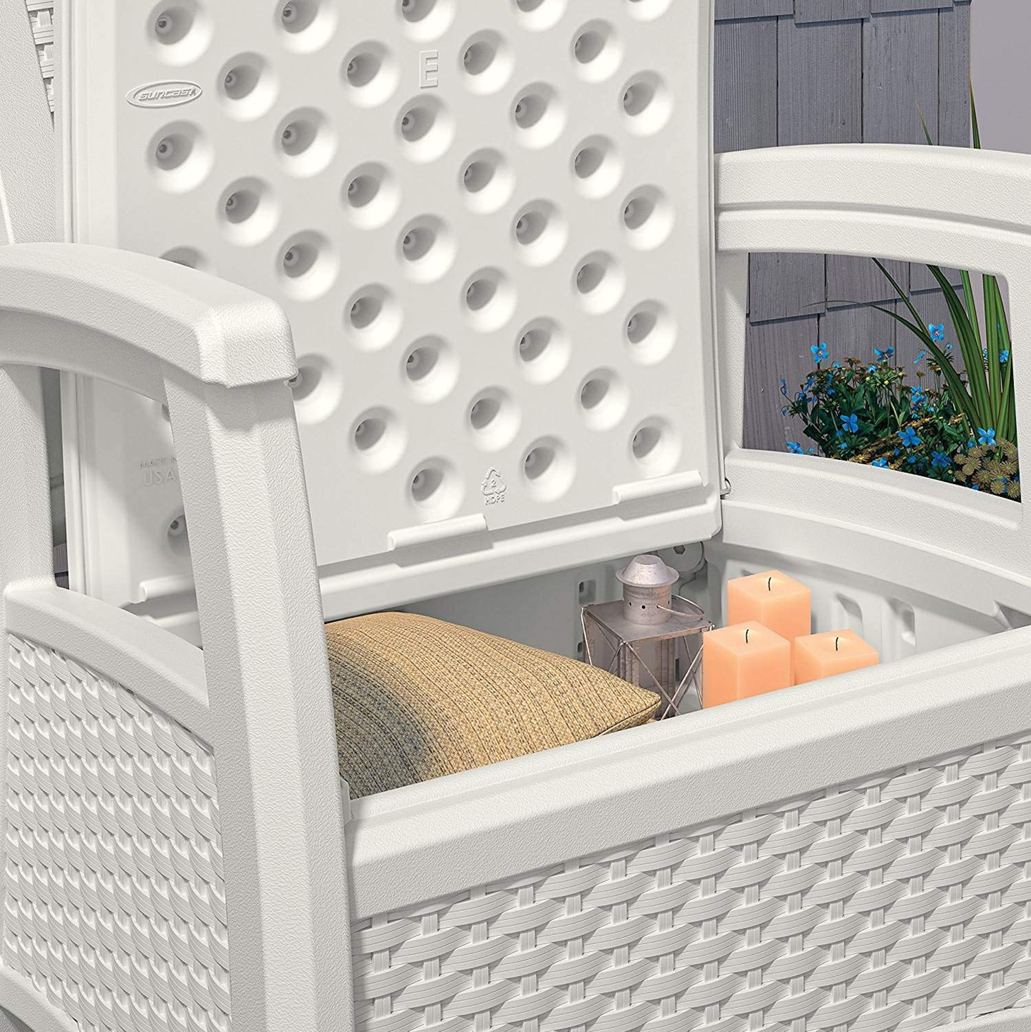 Suncast Elements Club Chair with Storage - Lightweight Resin All-Weather Outdoor Patio Chair with 11 lbs Storage Capacity - Perfect for Poolside, Garden, Deck, and Backyard Relaxation - White