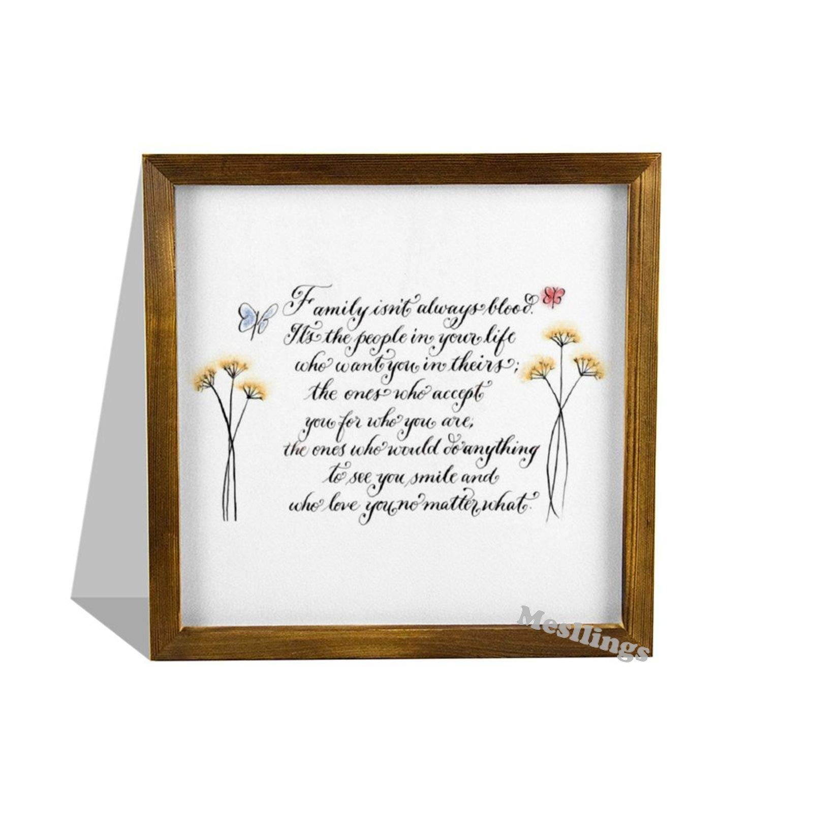 Family Isn't Always Blood Quote - 12x12 Inch Solid Wood Picture Frame with Wall Hanging Hook - Elegant Wooden Photo Frame for Wall Display - Perfect for Family Photos, Home Decor, and Gift Giving