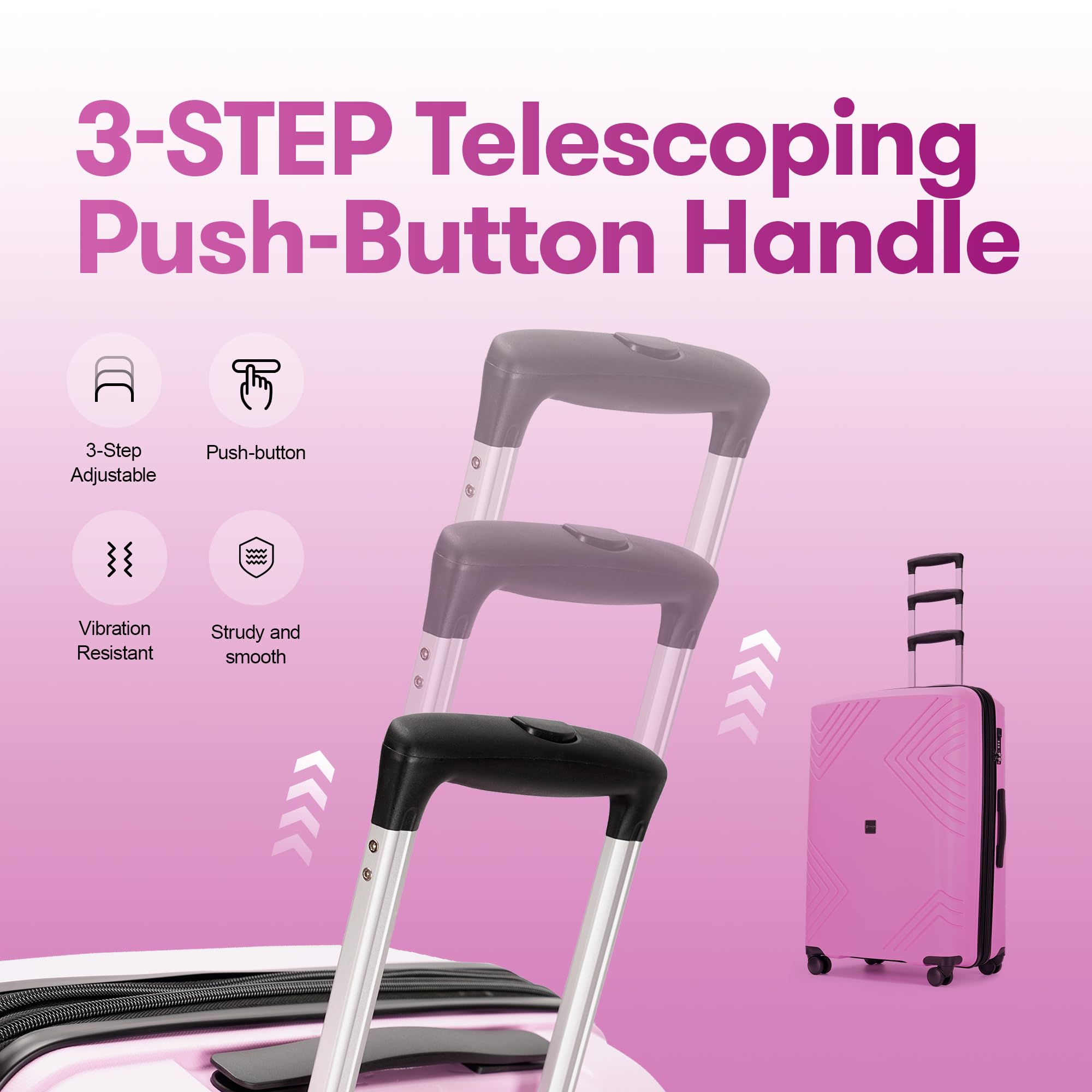 3-Piece Hard Shell Luggage Set with Wheels & TSA Lock - Large Suitcases for Travel (Light Pink) | Perfect for Family Vacations, Business Trips & International Flights