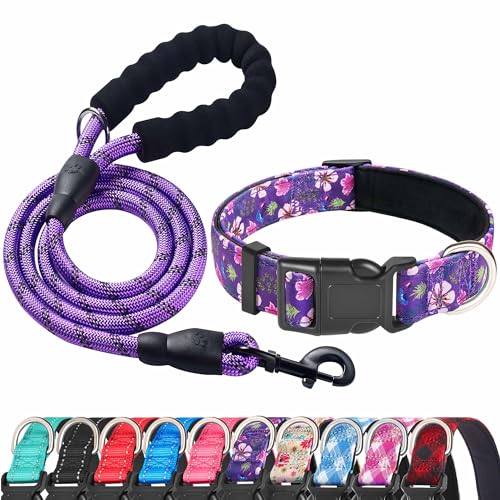 Purple/pink Floral Collar+Leash