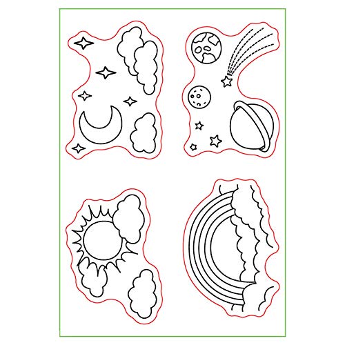 Galaxy Sun Star Rainbow Clear Silicone Stamps for DIY Card Making, Scrapbooking, Paper Crafts & Photo Album Decoration - Durable Embossing Stencils for Handmade Projects & Creative Sealing