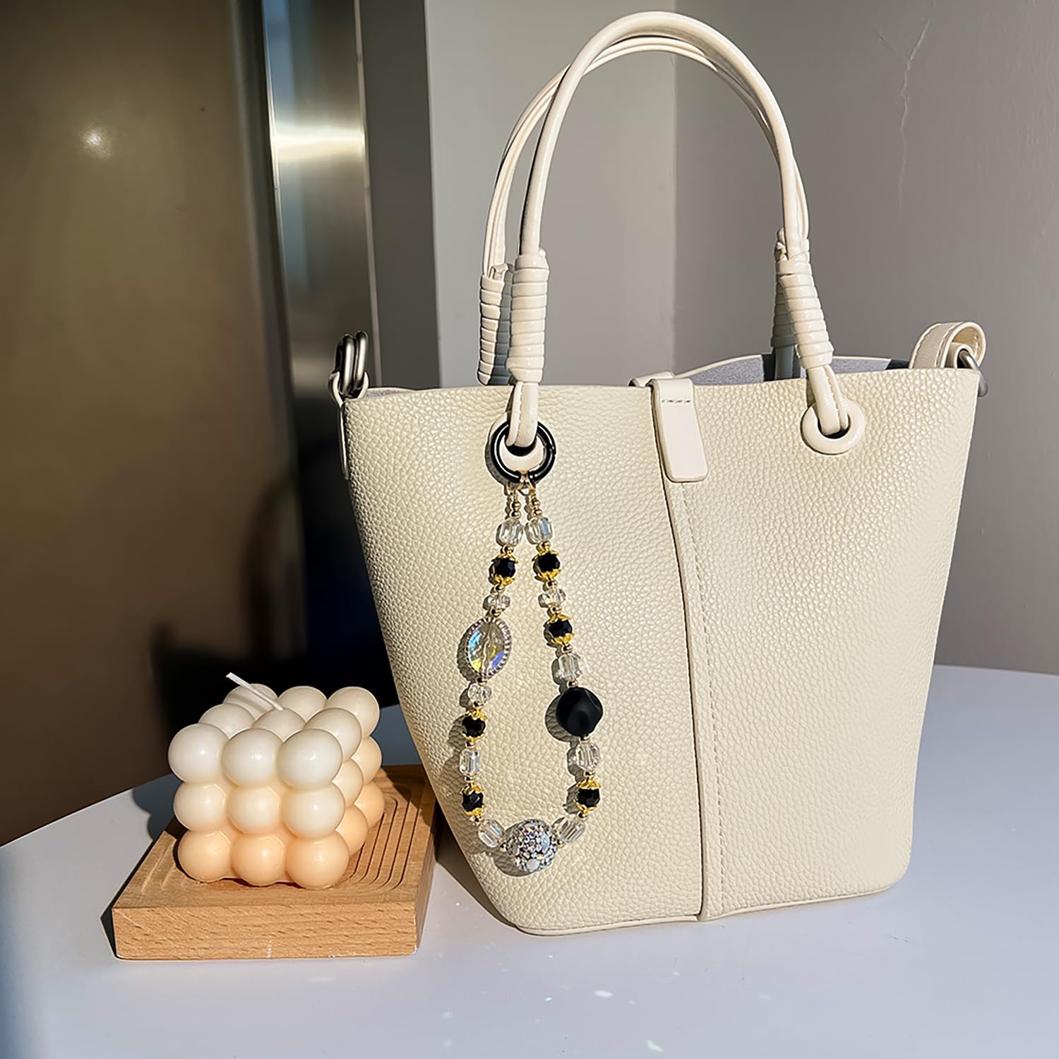 Anti-Loss Phone Wrist Strap with Pearl Beads - Double Chain Phone Lanyard for Smartphones, Keys, Wallet & Camera (Perfect for Travel, Shopping & Outdoor Activities)