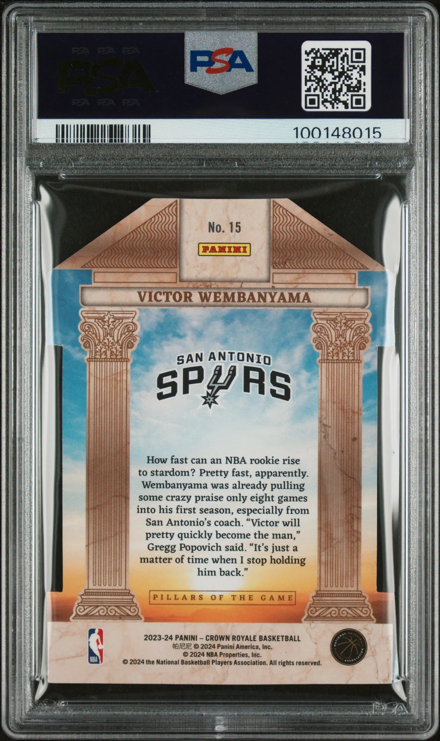 2023 Crown Royale Pillars Of The Game Silver Victor Wembanyama Rookie Card PSA 8 /18 - Rare Collectible for Basketball Fans & Sports Memorabilia Enthusiasts