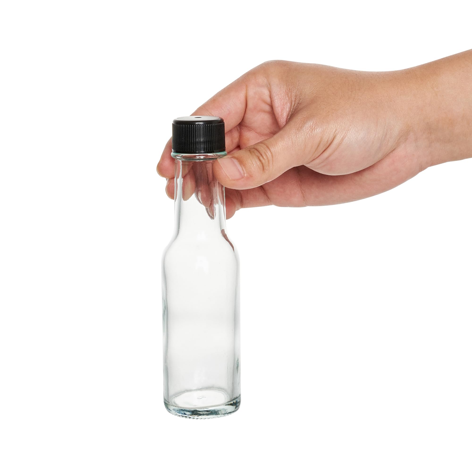 **Vetri 3 oz Clear Glass Woozy Bottles (10-Pack) with Black Caps – Dishwasher Safe & Durable Empty Sauce Bottles for Hot Sauce, BBQ, Salad Dressing, Oil, Tinctures – Perfect for Restaurants, Catering & Home Kitchens**