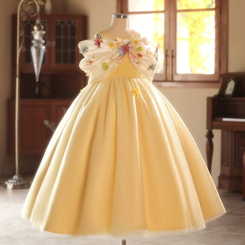 **Yellow Princess Ball Gown Dress for Girls – Flower Girl Wedding Dress for Special Occasions & Birthday Parties**