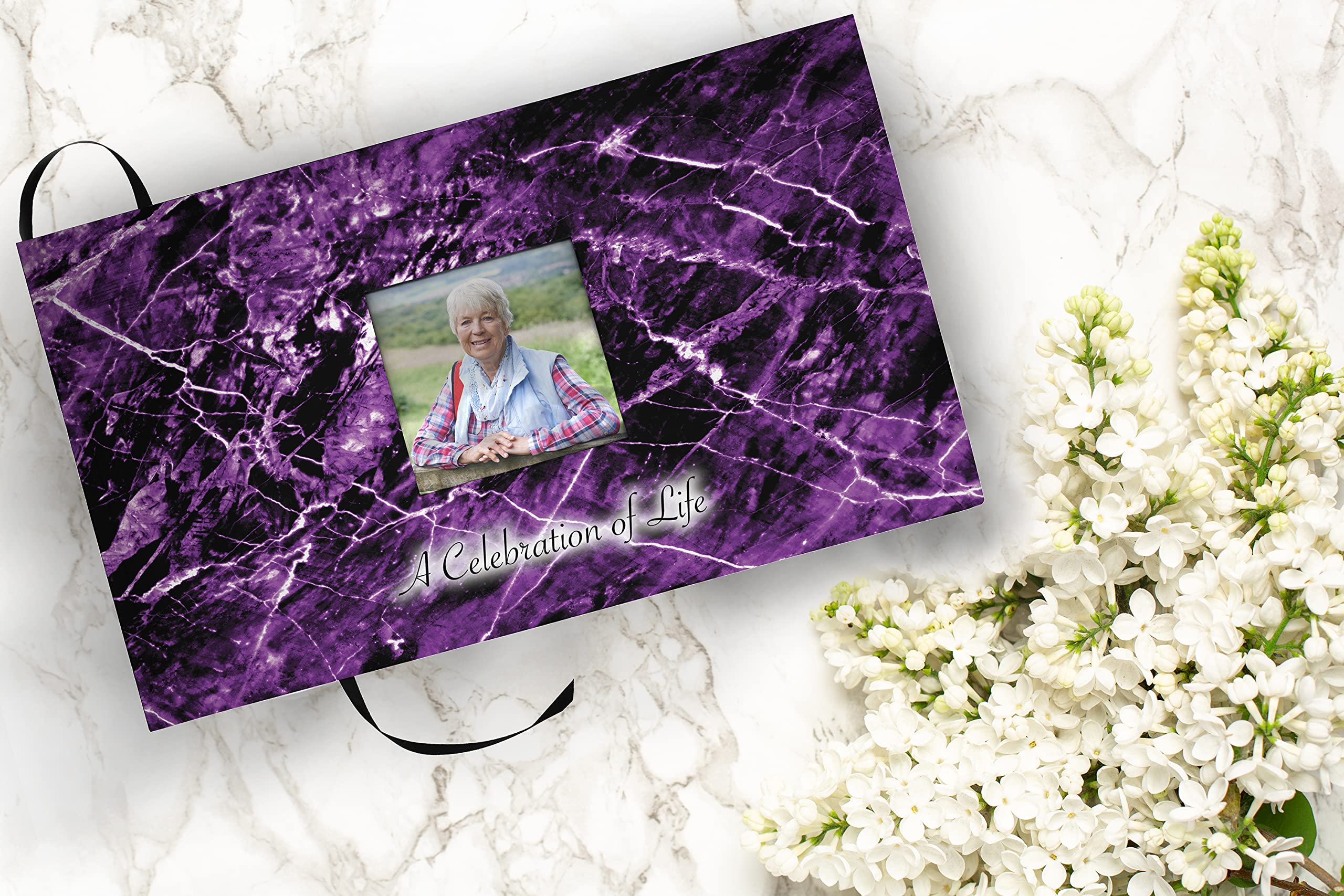Premium Purple Marble Memorial Guest Book - Elegant Funeral Guest Sign In Book for Celebration of Life, Memorial Services & Sympathy Events | Perfect for Funeral Homes, Church Services & Family Tributes