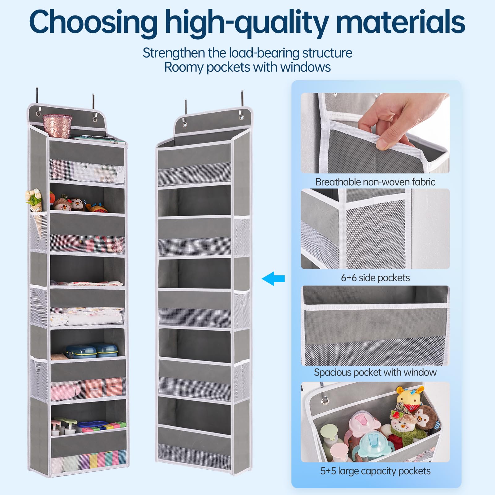 WishJazz 2-Pack Heavy Duty Over The Door Organizer - 5-Shelf Storage Hanger with Anti-Tilt Design Holds 45 lbs - Space Saving Closet, Bathroom, Nursery, RV & Pantry Organizer for Shoes, Toys & Baby Essentials - Perfect for Small Spaces & Home Organization