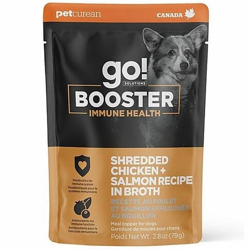 Go! Solutions Booster Immune Health Shredded Chicken & Salmon in Bone Broth Dog Food Topper - High Protein Grain-Free Supplement for Dogs - Perfect for Picky Eaters, Senior Dogs & Digestive Support