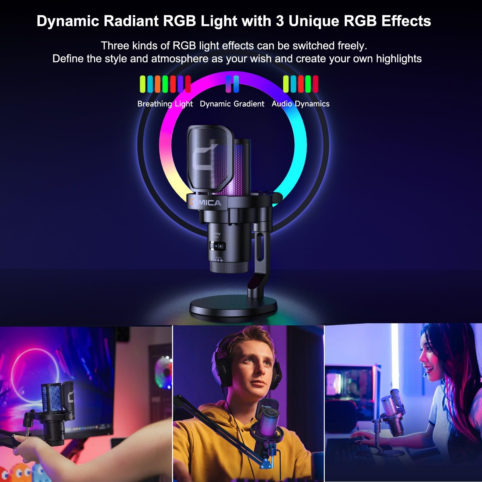 COMICA Uni Pro D Wireless USB Microphone - 48kHz/24bit Studio Quality Cardioid Condenser Mic for PC, Mac & Smartphone - Perfect for Podcasting, Live Streaming, Gaming, Music Recording & Voice Overs - Includes Desktop Stand (Black) - Ideal for Home Studios, Twitch Streamers & Content Creators