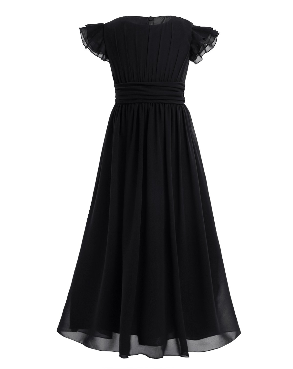 Jelory Girls Floral Chiffon Floor-Length Flower Girl Dress with Flutter Sleeves - Perfect for Weddings, Bridesmaids & Special Occasions