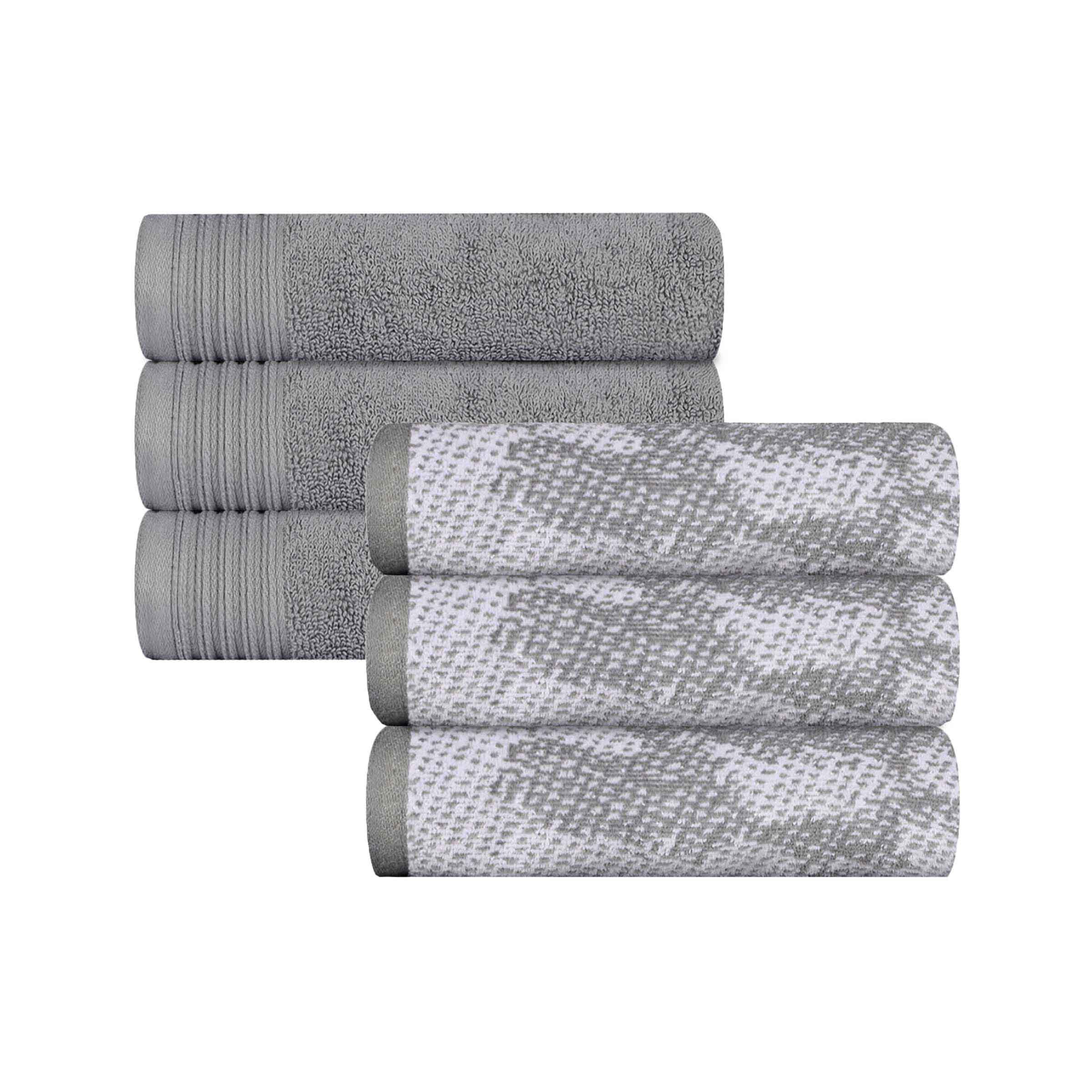 Premium Cotton Quick-Drying Hand Towels - Set of 6 (Solid & Marble Patterns) for Bathroom, Kitchen & Gym - Ultra Absorbent & Soft Guest Towels