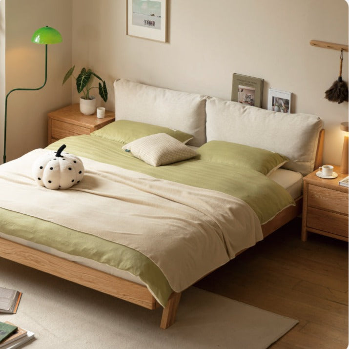 Solid Oak Wood Soft Bed Frame - Queen Size, Sturdy & Comfortable for Master Bedroom or Guest Room