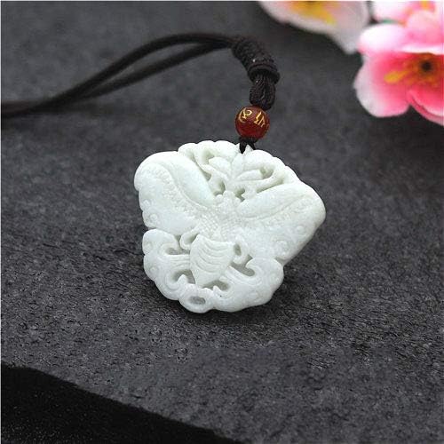 Natural White Chinese Jade Butterfly Pendant Necklace - Hand Carved Jade Jewelry for Women & Men - Elegant Fashion Accessory & Meaningful Gift for Birthday, Anniversary & Spiritual Protection