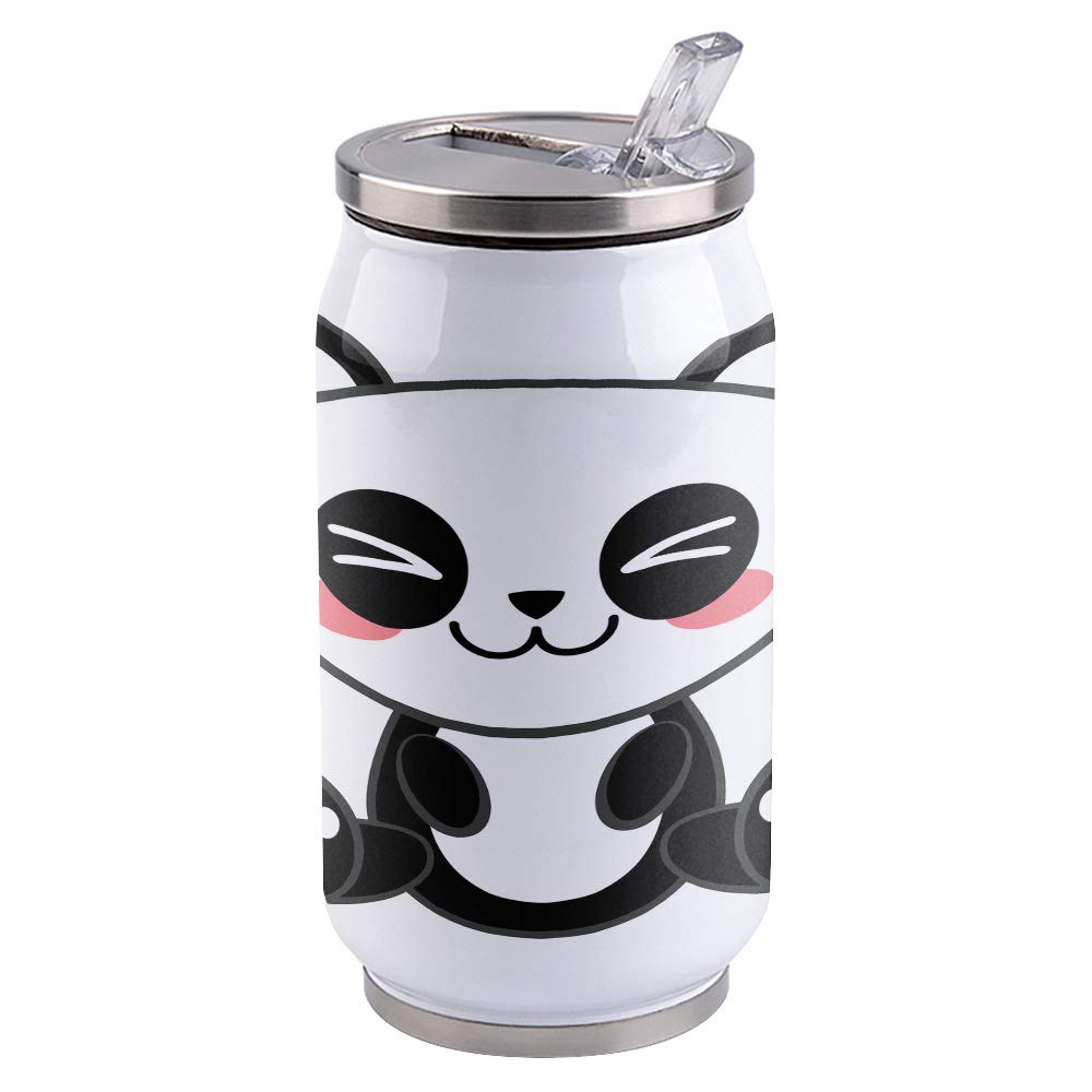 14oz Stainless Steel Tumbler with Lid & Straw - Double Wall Vacuum Insulated Travel Mug, Cute Cartoon Panda Design Water Bottle for Hot & Cold Drinks - Perfect for Coffee, Tea, Juice - Ideal for Office, School, Gym, Hiking and Outdoor Activities
