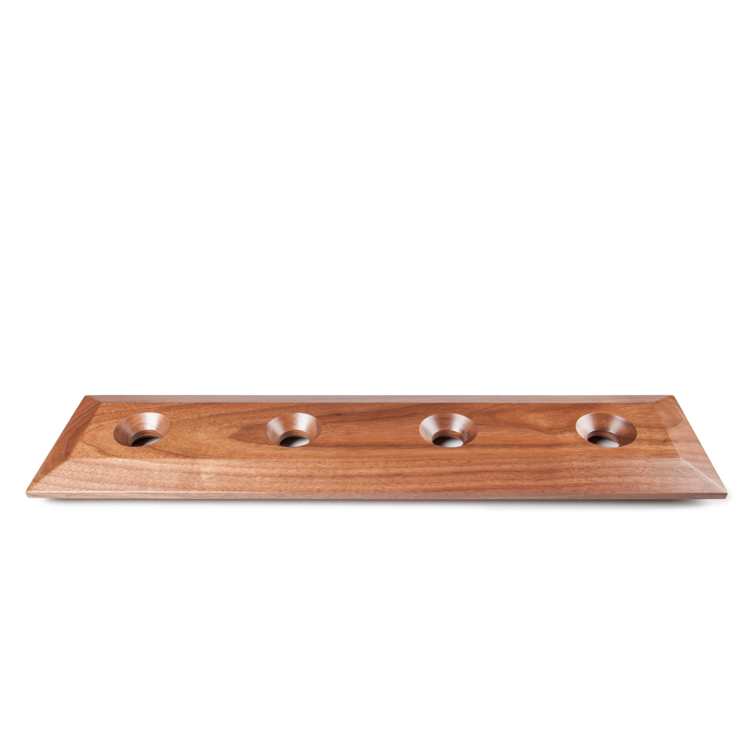 Premium Solid Walnut Wood Drink Carrier & Serving Tray - Holds 4 Glasses, 20