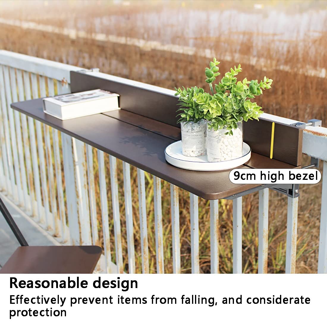 Portable Folding Side Table for Outdoor, Balcony & Patio - Adjustable Wall Mounted Hanging Railing Table with Liftable Desk (60x27cm/23.6x10.6in) - Perfect for Coffee, Gardening & Small Space Living