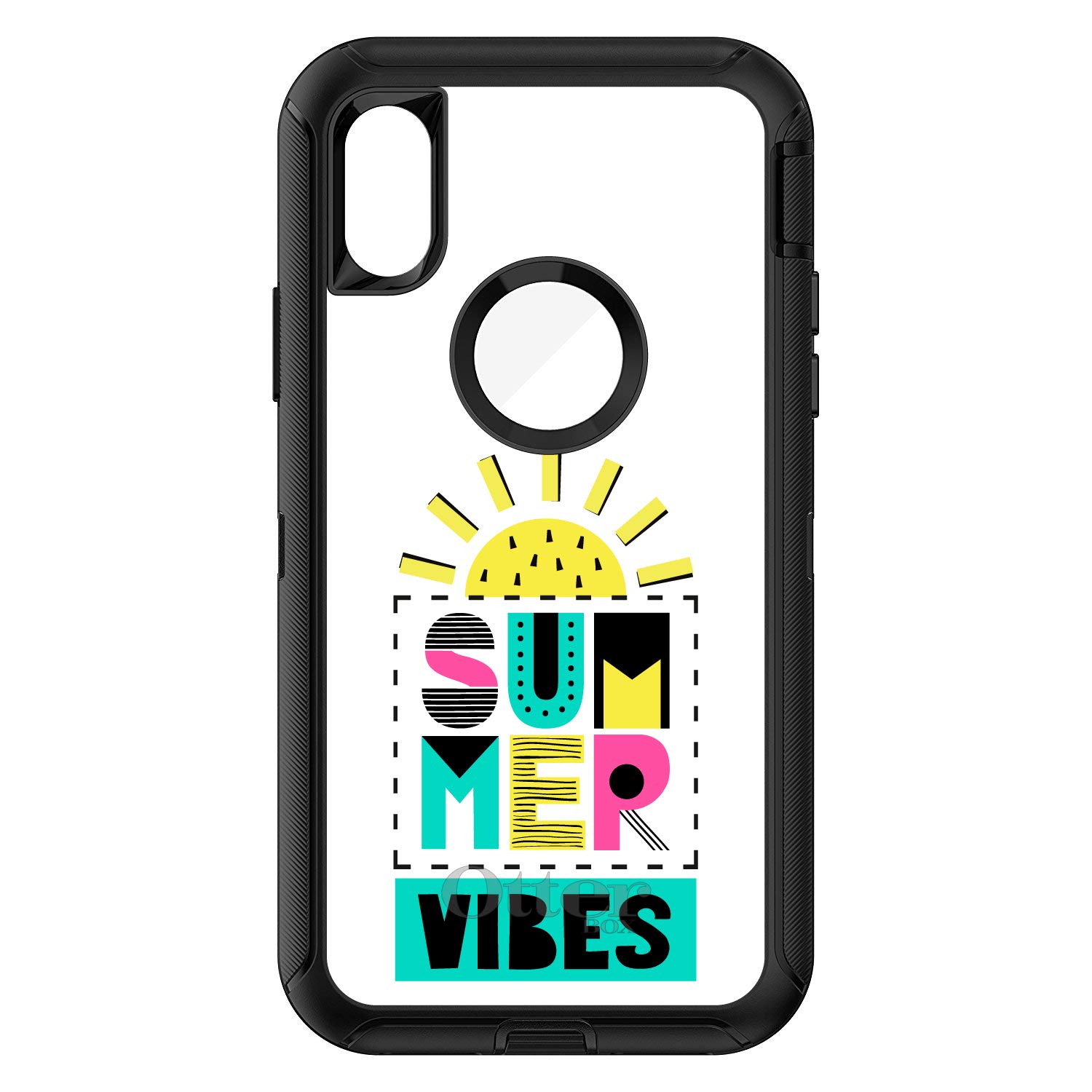 DistinctInk iPhone XR Case (6.1 Inch) - Premium Protective Phone Cover with Summer Vibes Teal Yellow Pink Design - Durable OtterBox Defender Alternative - Perfect for Outdoor Activities, Beach Trips & Summer Adventures