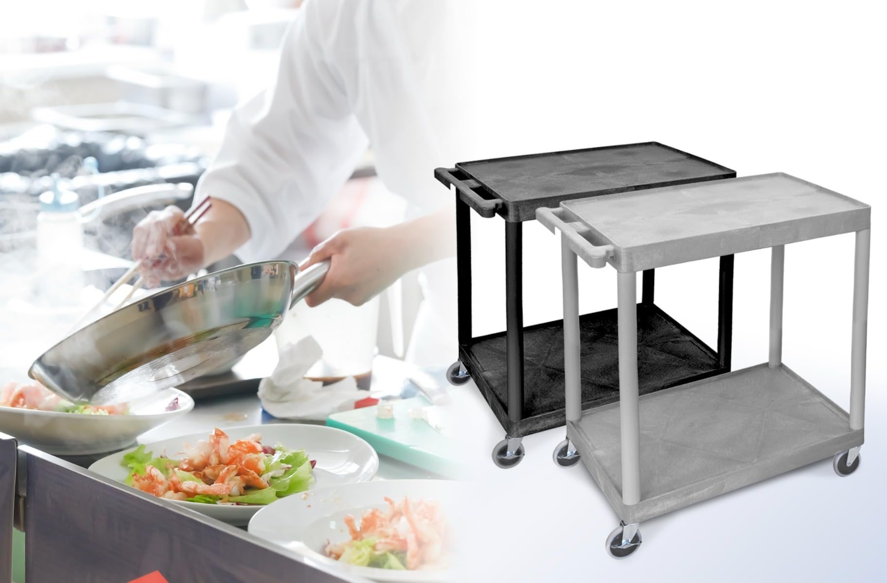 Luxor HE38-G 2-Tier Utility Cart with Locking Wheels, Heavy Duty Metal Frame, Gray - Perfect for Kitchen, Office, or Workshop Storage and Organization