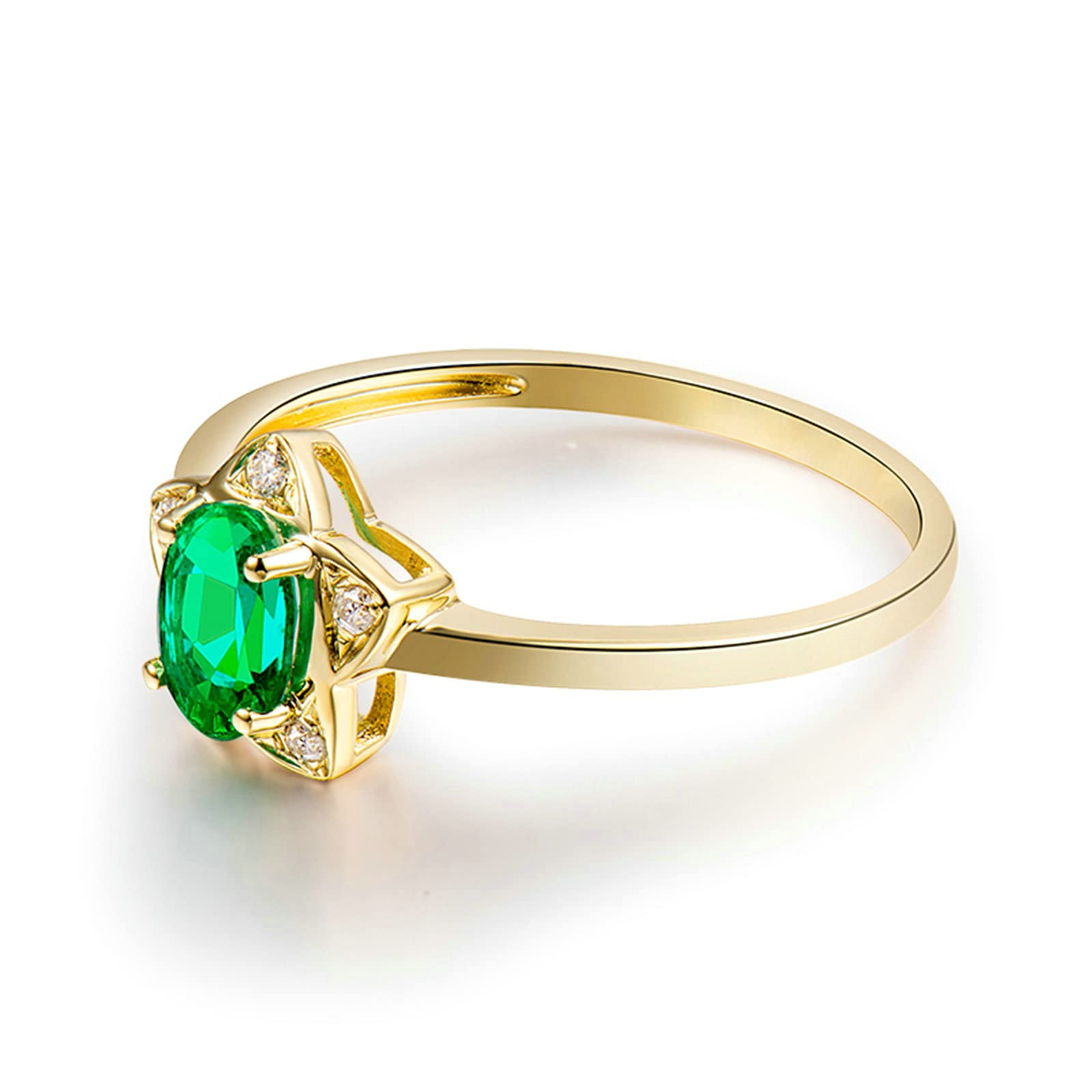 18K Yellow Gold Wedding Rings for Women - Unique Created Emerald & Moissanite/Zirconia Engagement Rings in 925 Silver | Perfect for Bridal Sets, Anniversary Gifts & Special Occasions