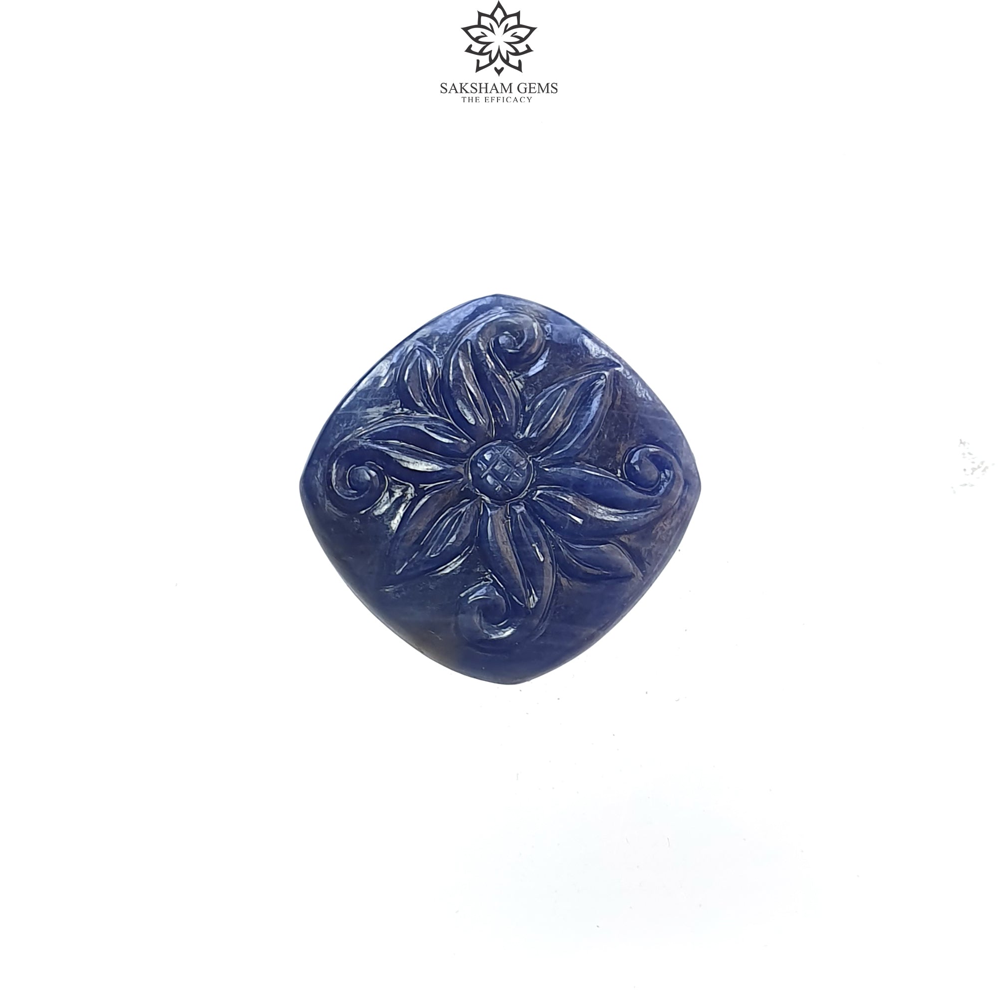 Natural Blue Sapphire Gemstone Carving - 21.20cts Untreated Unheated Handcrafted Cushion Shape (20x23mm) for Jewelry Making, Engagement Rings & Luxury Gifts
