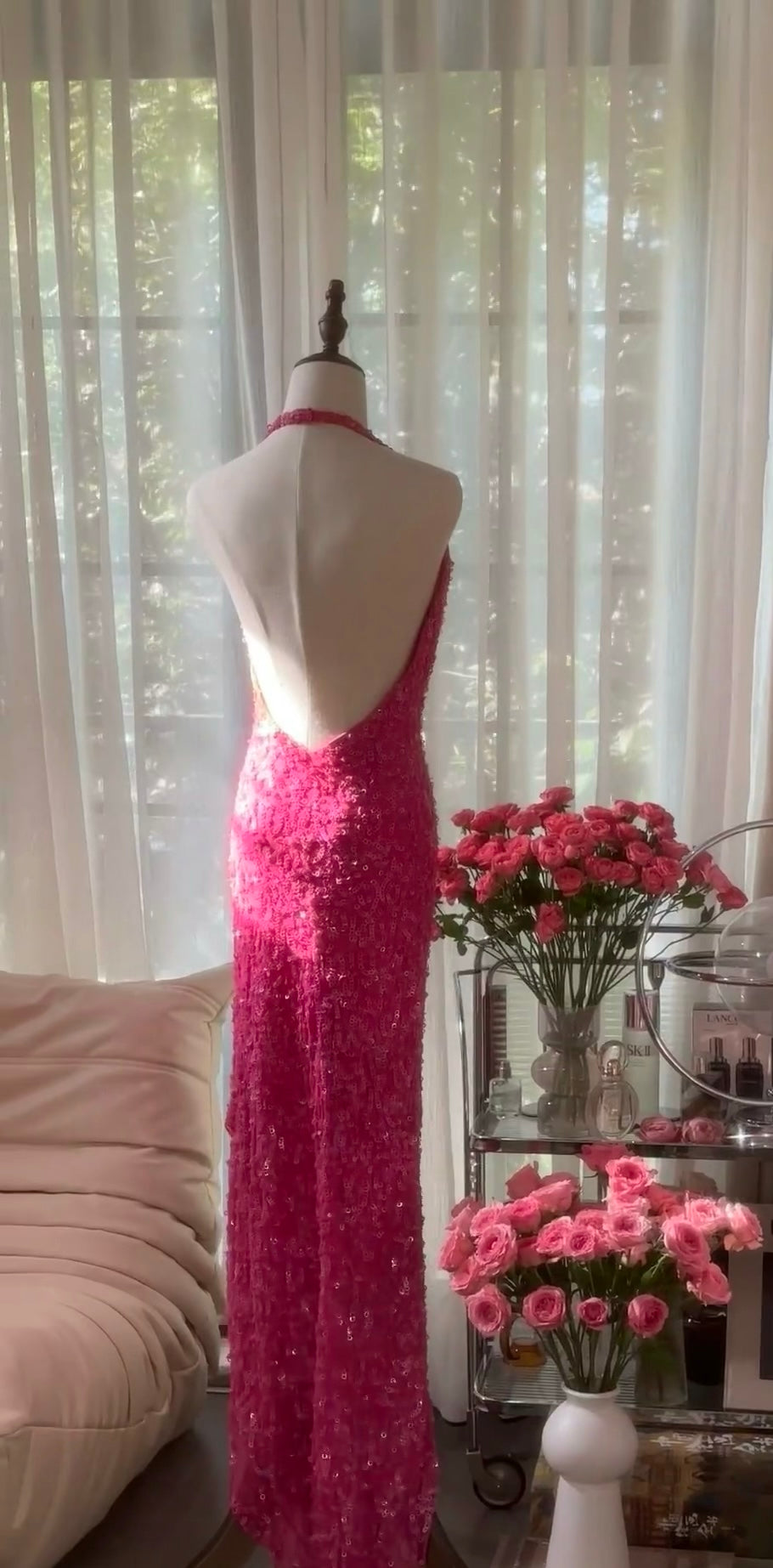 Elegant Pink Sequin Halter Mermaid Prom Dress - Backless Evening Gown J6547 for Homecoming, Pageant, and Formal Events