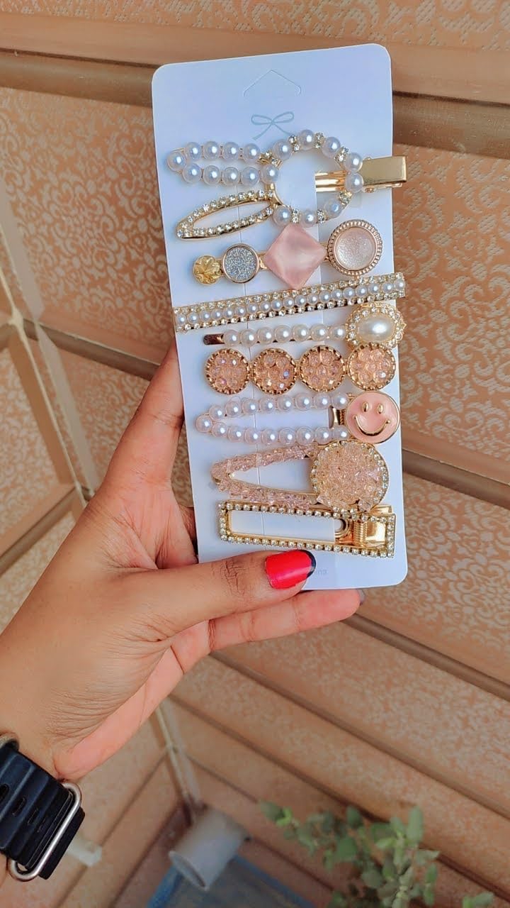 SIA VENDORS® Handmade Pearl Hair Clips - Elegant Alligator Bobby Pins & Barrettes for Women & Girls (16-Piece Set, Barbie Pink) - Perfect for Weddings, Parties & Everyday Hair Styling
