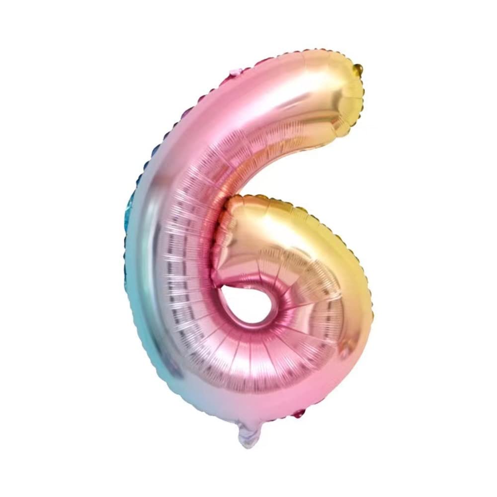 32 Inch Rainbow Gradient Number 6 Crown Balloons Set - 6th Birthday Party Decorations for Kids, Girls & Boys - Perfect for Birthday Celebrations, Photo Backdrops and Party Room Decor