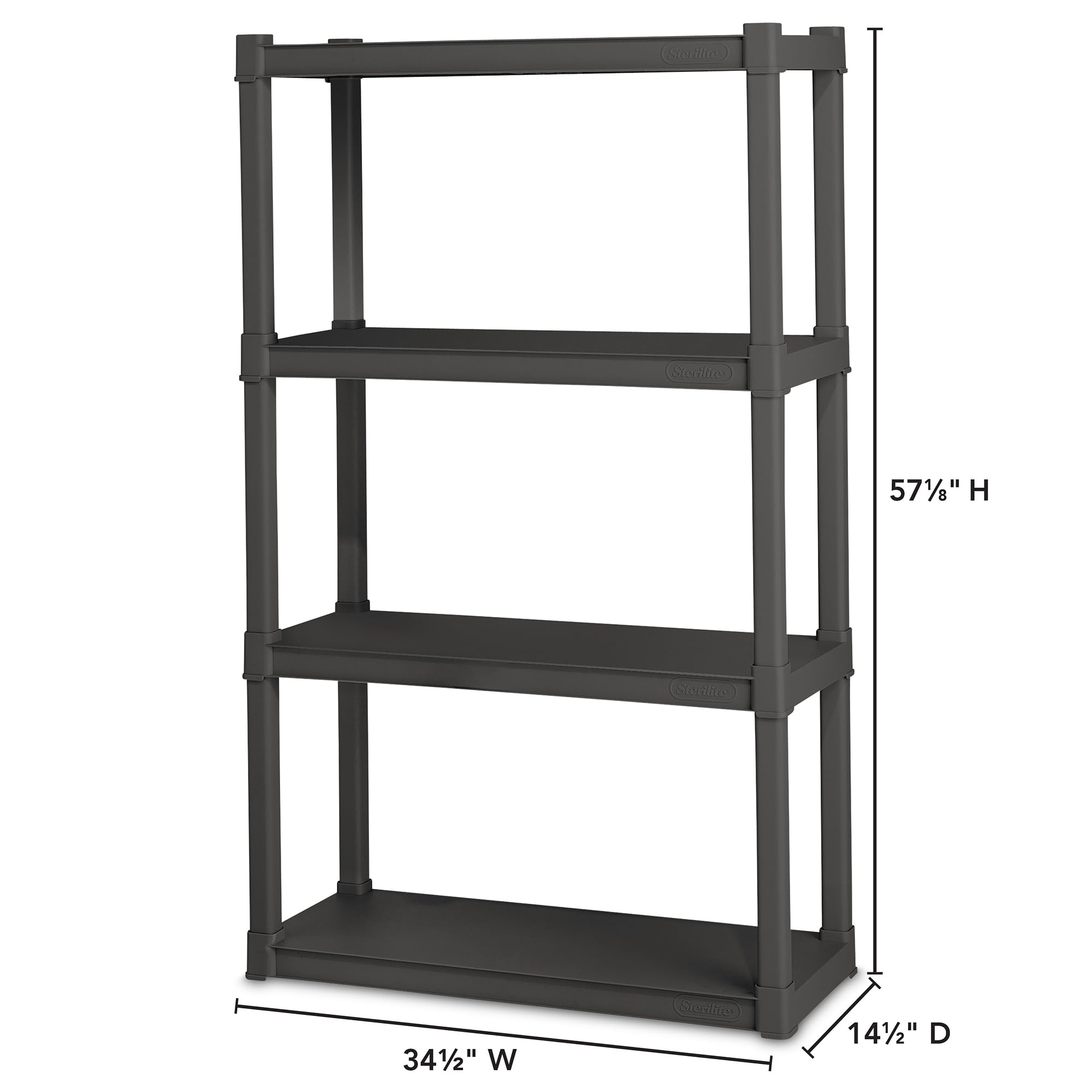 Sterilite 4-Tier Heavy Duty Plastic Storage Shelf Unit - Gray Organizer Rack for Garage, Basement, Pantry & Closet Organization