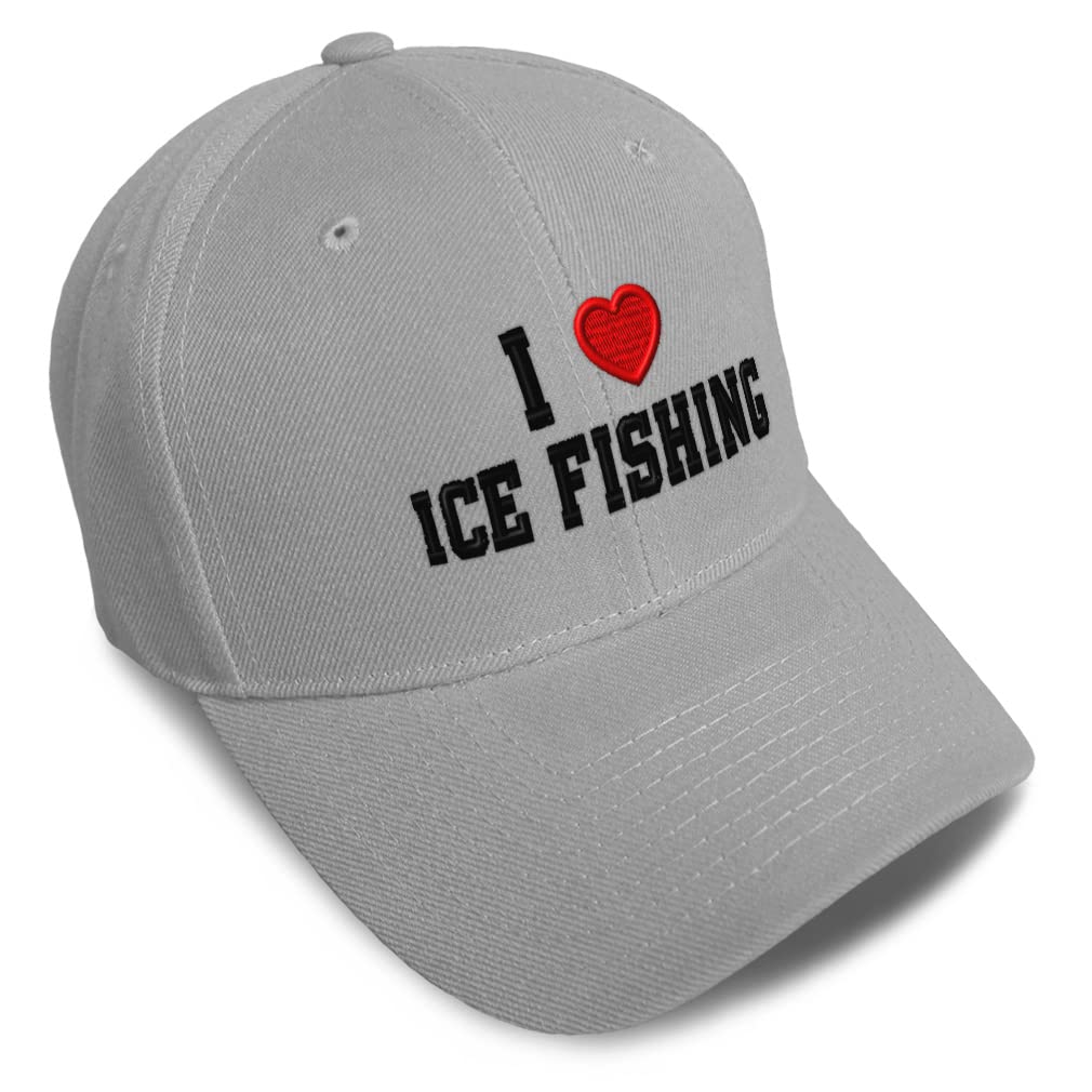 Red Heart Baseball Cap for Ice Fishing & Sports Lovers - Acrylic Embroidered Hat for Outdoor Activities, Fishing, Baseball Games & Casual Wear