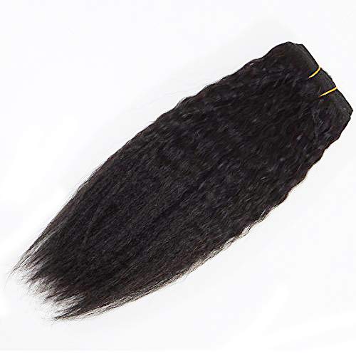 24 Inch Super Long Yaki Straight Human Hair Clip-in Extensions - 140g Kinky Straight Natural Black Hair Wefts for African American Women | Perfect for Daily Wear, Parties & Special Occasions