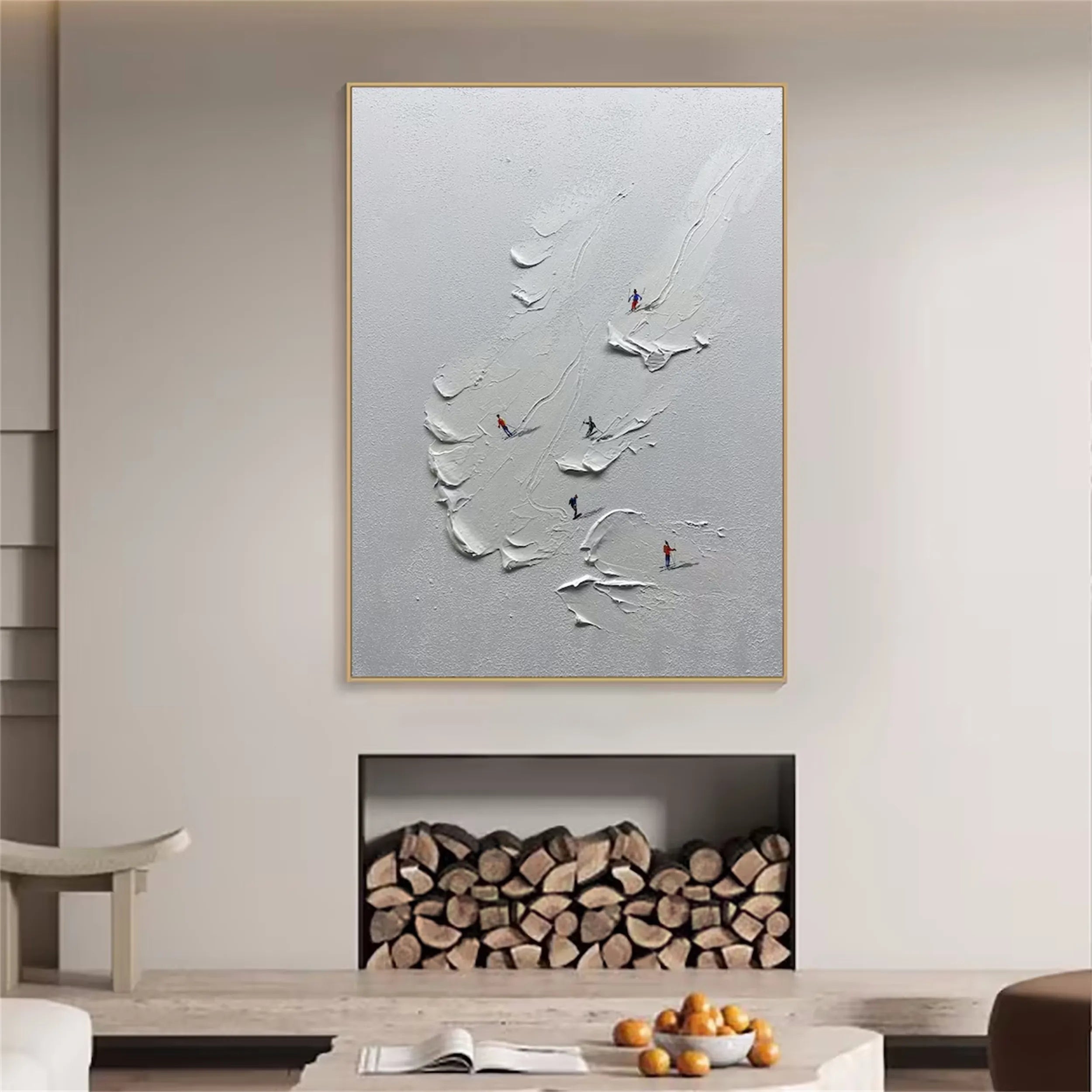 Premium Skiing Sport Art Textured Canvas Painting - Winter Sports Wall Decor for Home & Office (Style #MM221) | Perfect for Ski Lodge, Mountain Cabin & Sports Enthusiast Gifts