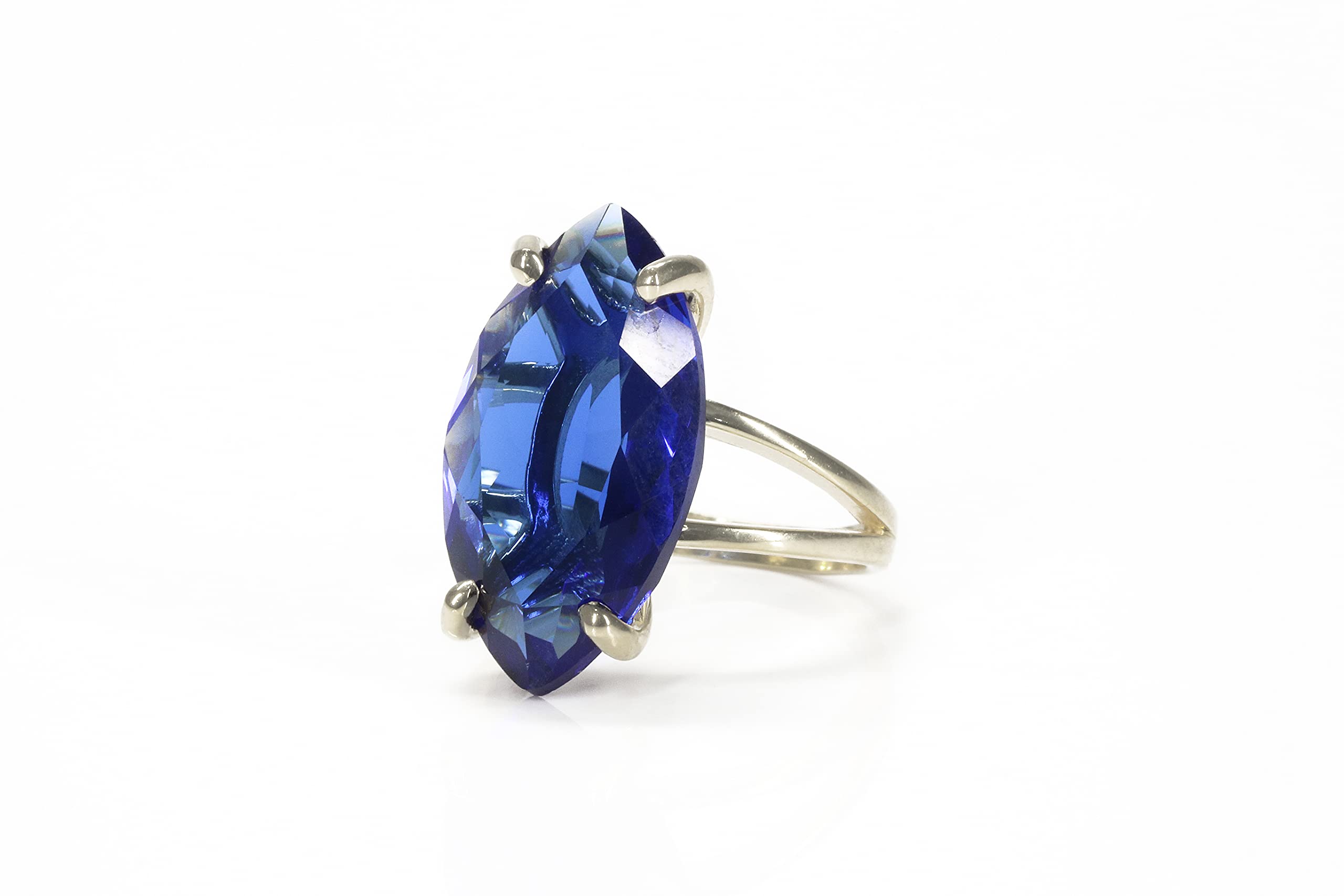 14K Gold Marquise Sapphire Ring - Custom Fashion Statement Ring, September Birthstone Jewelry - Perfect for Weddings, Anniversaries & Birthdays - Personalized Size - Ideal for Engagement, Gift Giving & Special Occasions