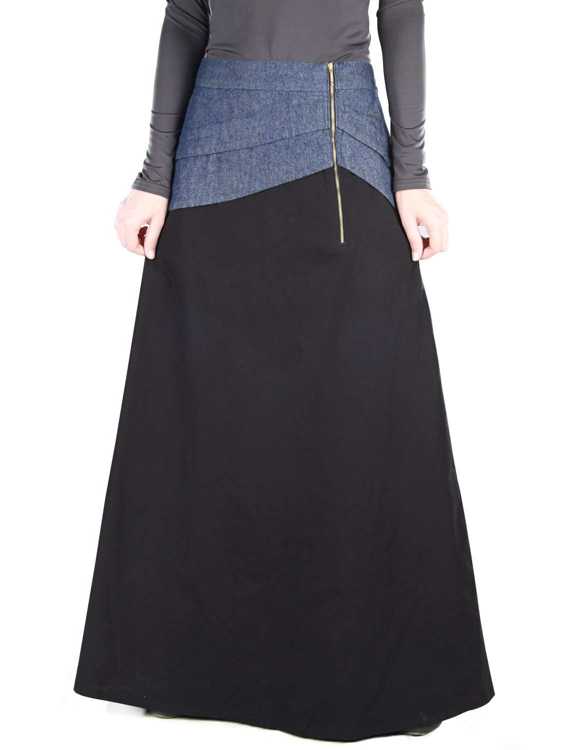 Aziz Women's Black Cotton Denim Skirt - High Waist A-Line Mini Skirt for Casual Wear & Street Style Outfits