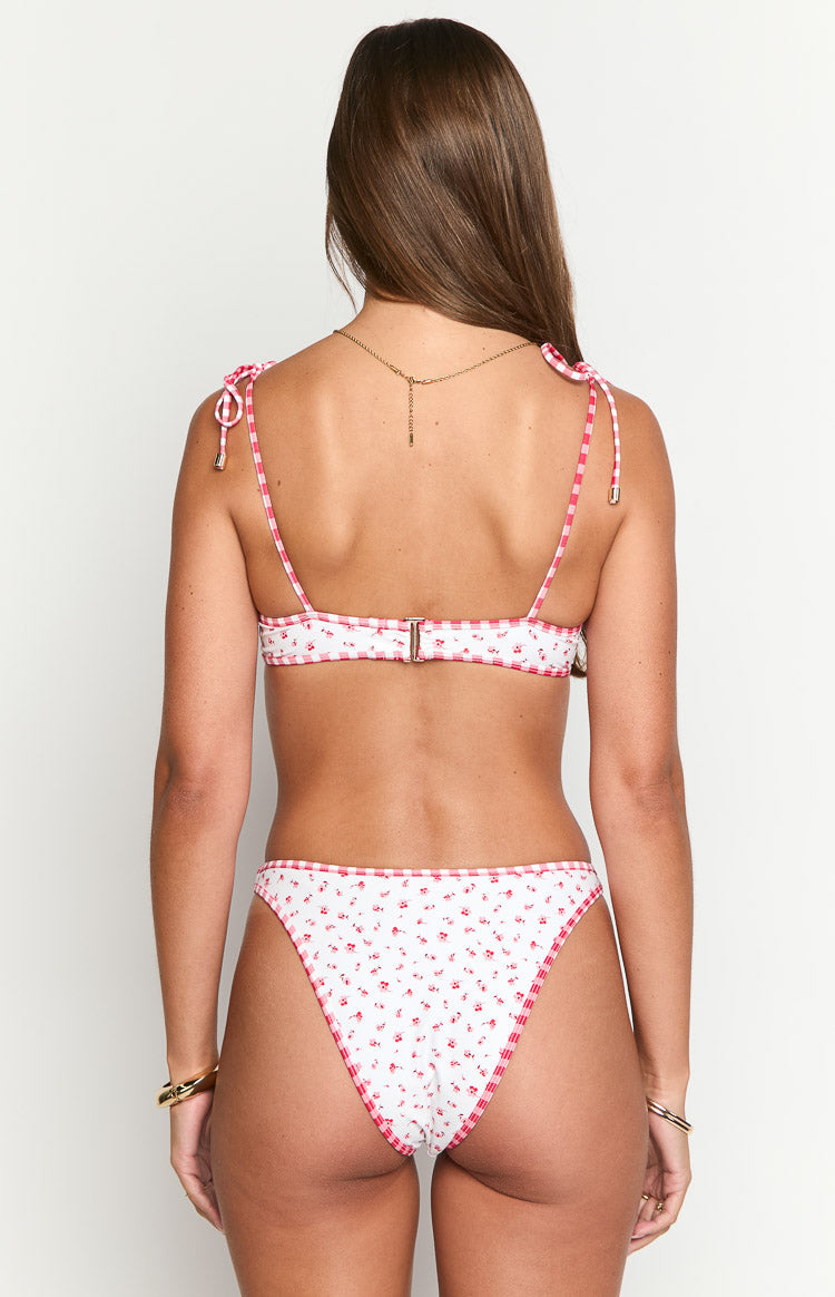 9.0 Swim Bianca Red Floral Bikini Top - Sexy Adjustable Halter Bikini Top for Women - Perfect for Beach, Pool Party & Summer Vacation