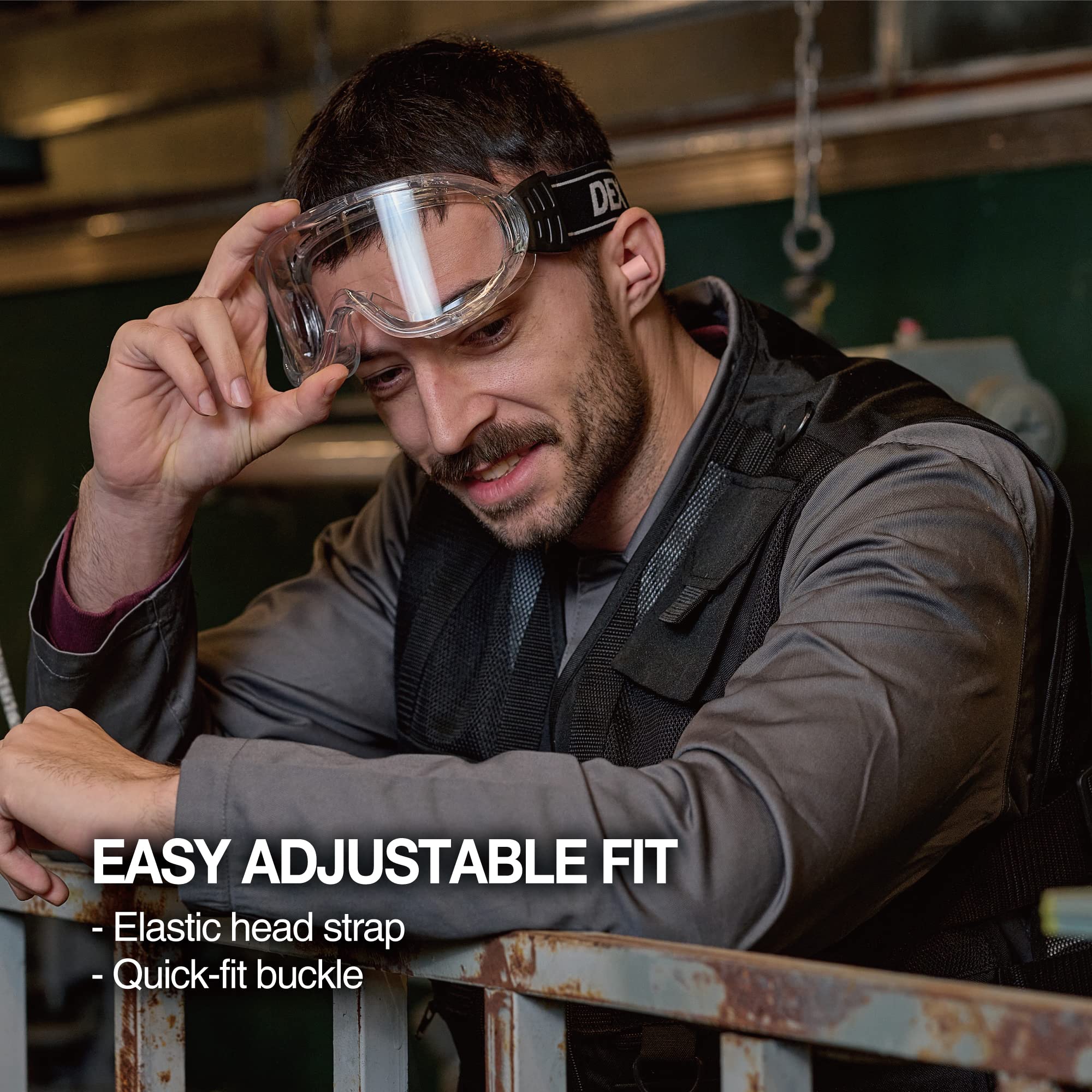 DEX FIT SG220A Safety Goggles - OTG Over Glasses Fit, Anti Fog & Scratch Resistant, ANSI Z87.1 Certified Eye Protection for Lab, Science, Chemistry Work, Woodworking & DIY Projects - Adjustable Unisex Design for Men & Women - Perfect for Classroom, Workshop & Industrial Use