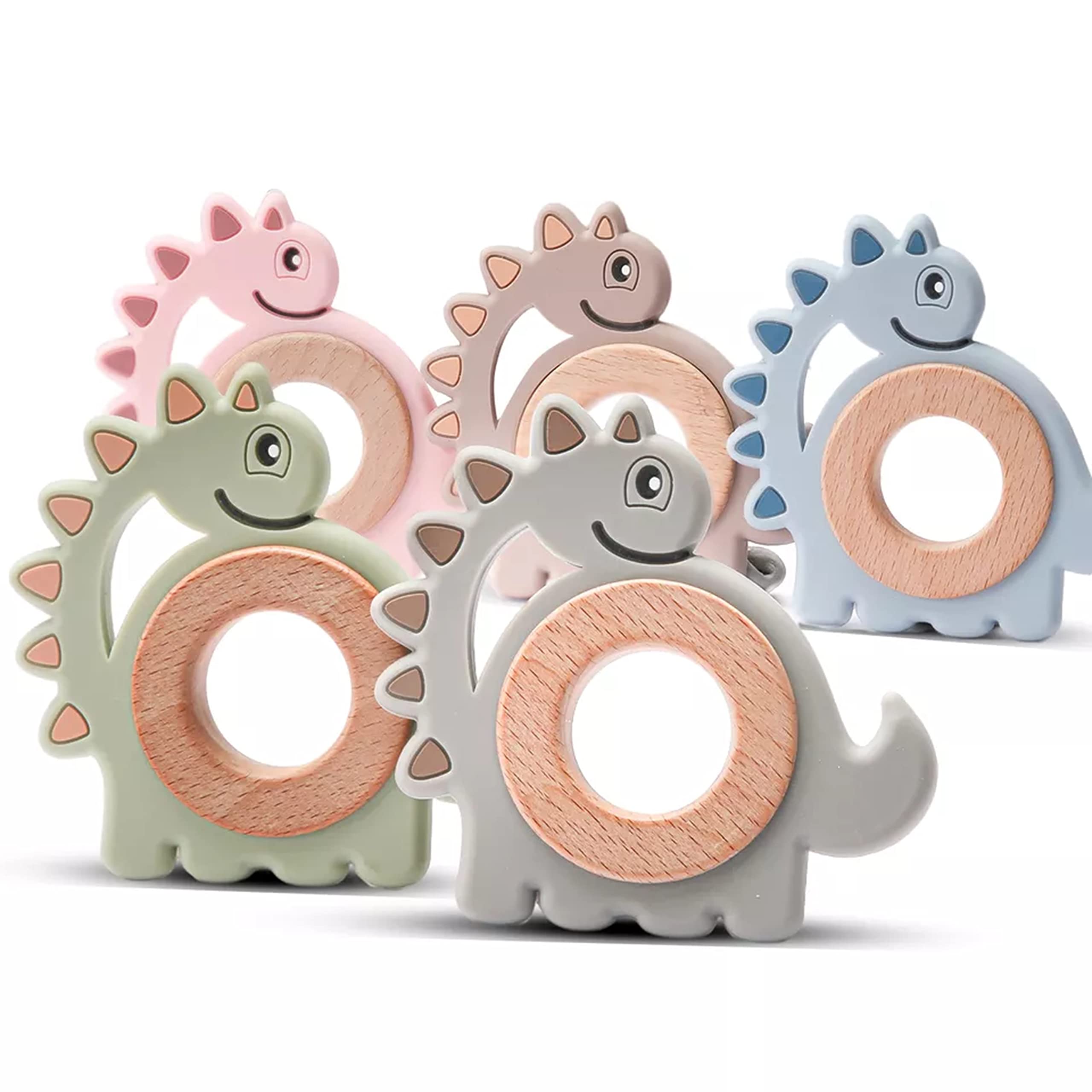 Natural Wood & Silicone Dinosaur Teething Ring for Babies - BPA-Free Non-Toxic Chew Toy & Teething Relief - Sustainable Wooden Baby Gift for Newborns & Infants - Perfect for Soothing Sore Gums and Encouraging Sensory Play