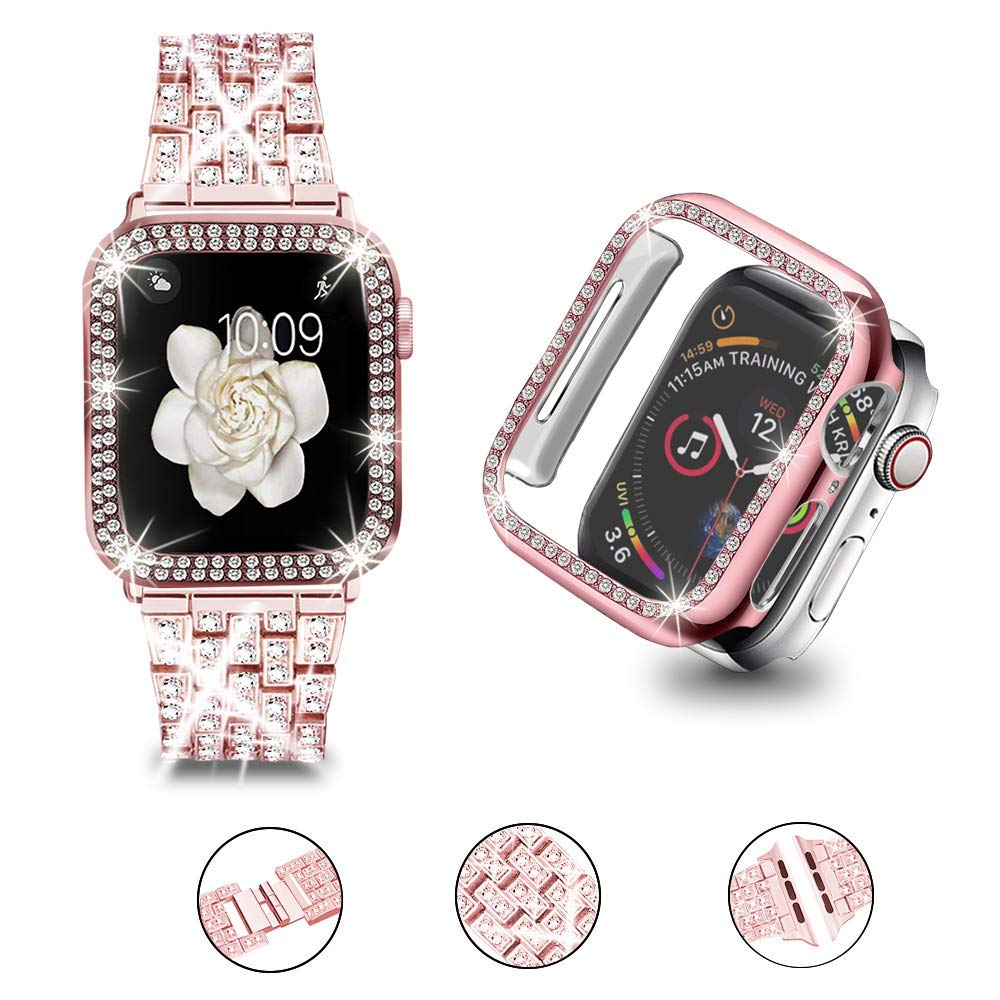 Premium Apple Watch Band Compatible with Ultra 2/SE/Series 1-10 (38mm-49mm) - 2 Pack Bling Crystal Diamond Case Cover - Stylish Durable Replacement Strap for Women | Perfect for Workouts, Office & Special Occasions