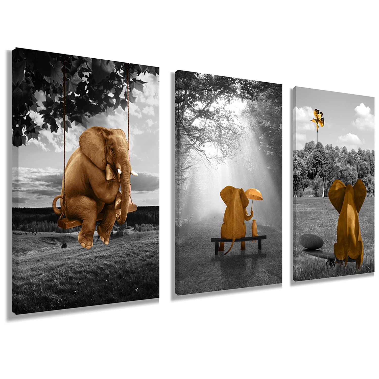 Elephant Wall Art for Baby Room - Animal Canvas Decor, Framed Posters & Paintings for Kids Bedroom, Nursery, Playroom & Home Decor