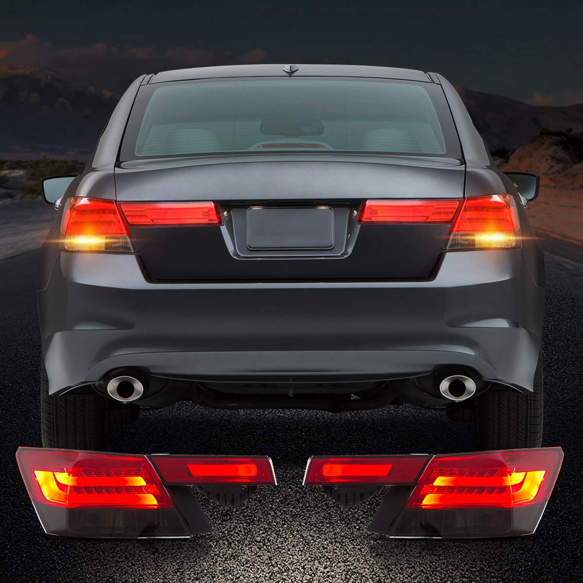 High-Quality LED Tail Lights Compatible for Honda Accord 8th Gen 4-Door Sedan (2008-2012) - Red & Smoke Rear Light Assembly Pair (4 PCS) - Perfect for Night Driving & Enhanced Vehicle Safety