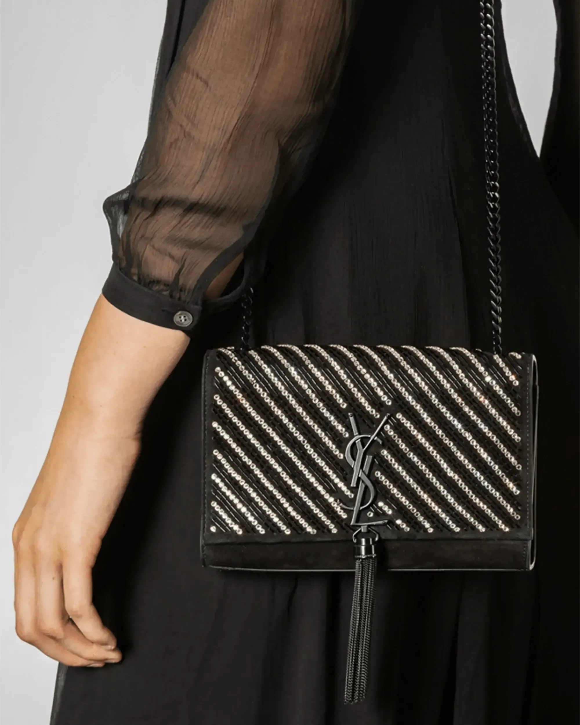 Embellished Kate Tassel Bag for Women - Elegant Beaded Crossbody Purse with Chain Strap, Perfect for Parties, Weddings & Evening Events