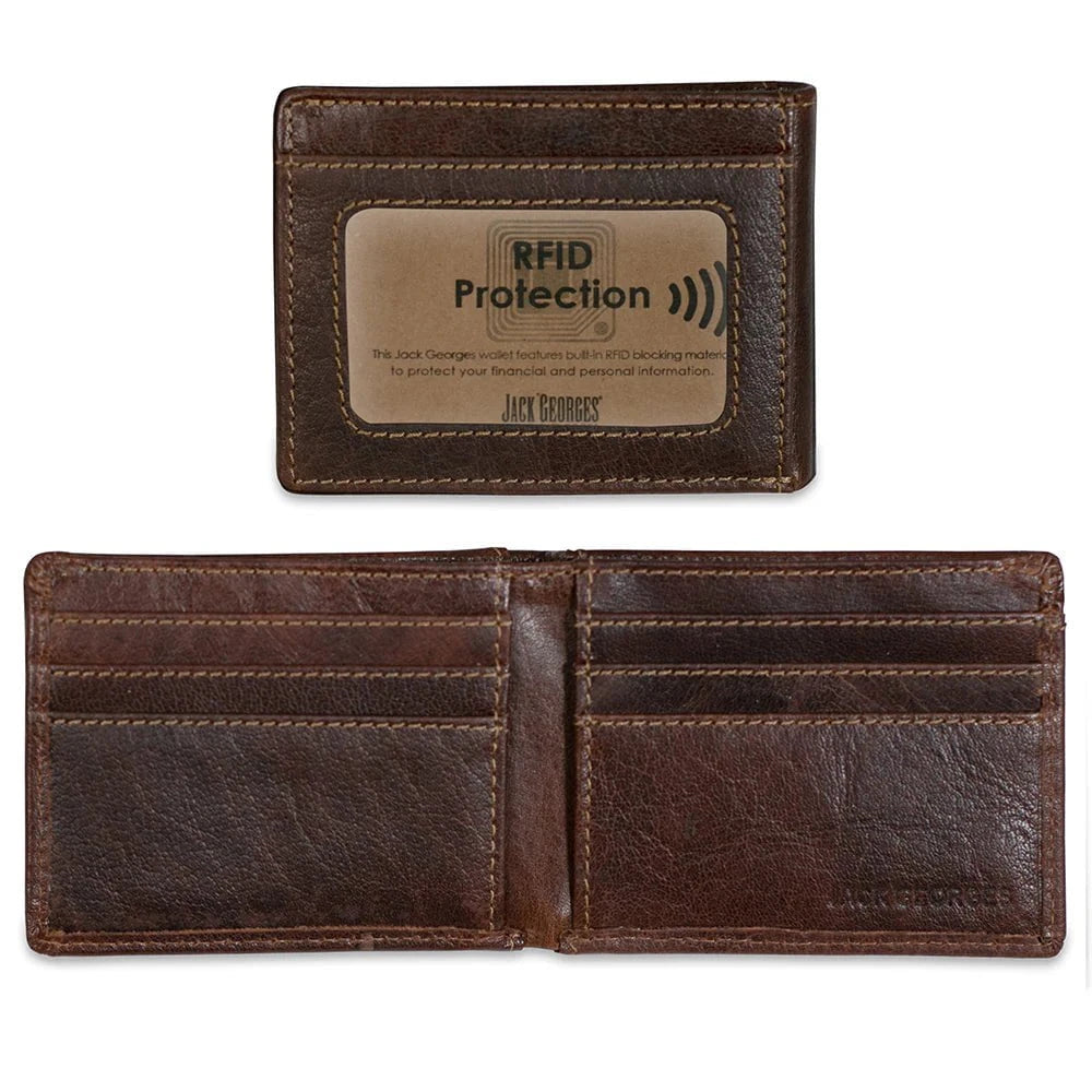 Jack Georges Voyager Slim Bifold Wallet - Genuine Leather RFID Blocking Minimalist Wallet for Men - Perfect for Everyday Carry, Travel & Business Use