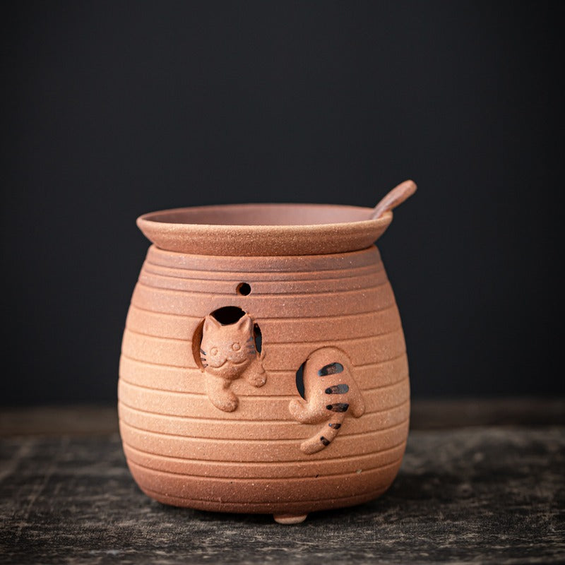 Handmade Coarse Pottery Cat Tea Leaf Stove - Perfect for Brewing Loose Leaf Tea in Home & Garden Decor