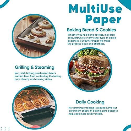 100-Sheet Butter Paper for Baking - Includes 2 Free Sheesham Wood Spatulas (10 Inch) | Non-Stick Parchment Paper for Cakes, Cookies, Roti & Paratha Wrapping | Perfect for Home Baking & Indian Cooking (10x10 Inch)