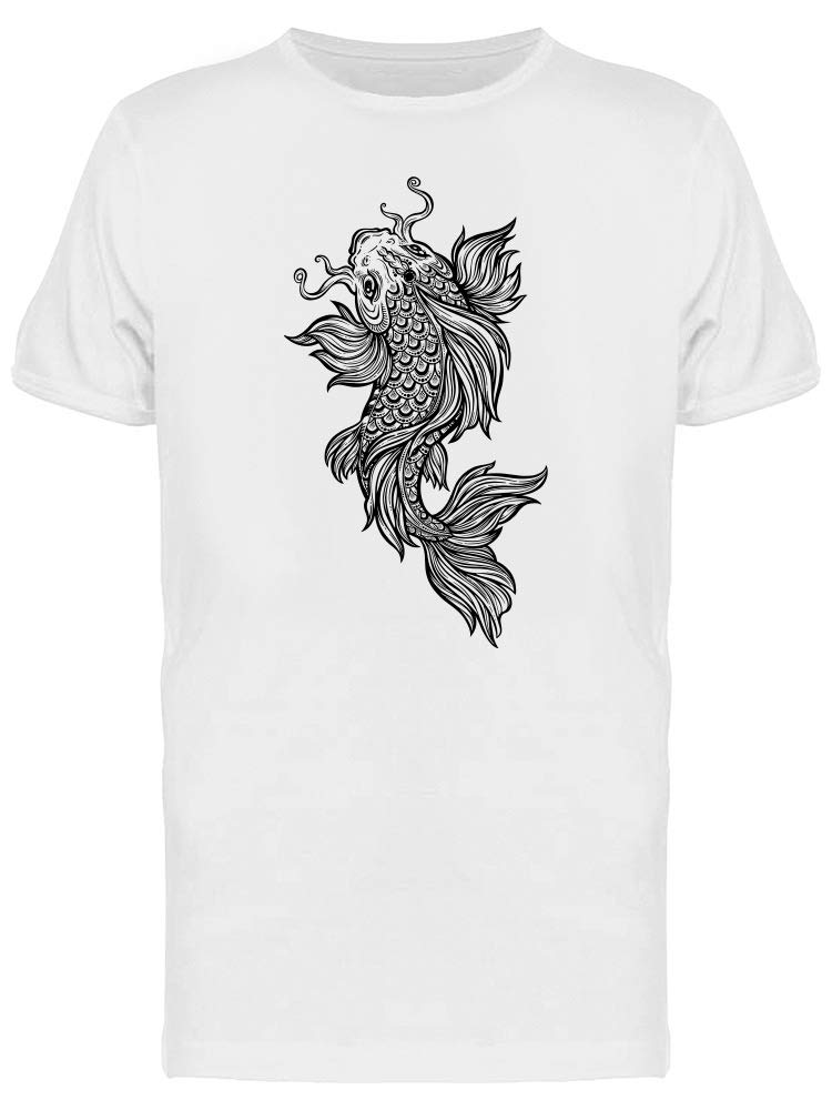 Hand Drawn Swimming Koi Fish T-Shirt for Men - Soft Cotton Graphic Tee - Casual Streetwear & Summer Outfit Essential