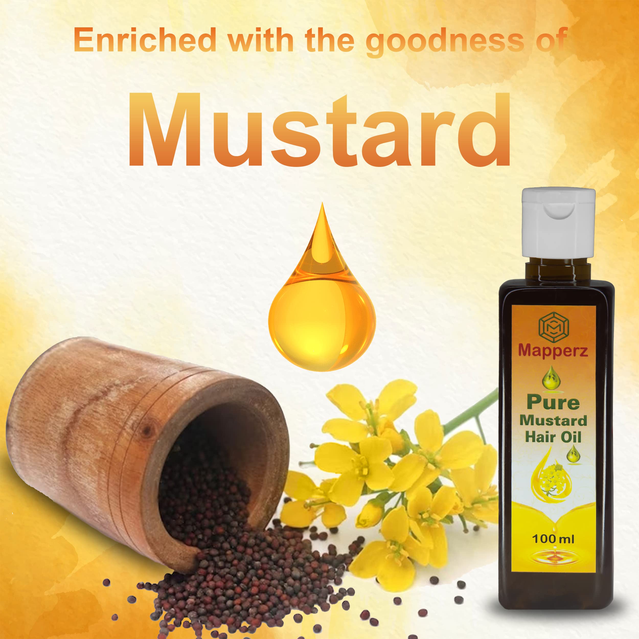 Organic Mustard Hair Oil for Hair Growth - Cold Pressed Kacchi Ghani-Kolhu 100% Pure (100ml) | Reduces Hair Fall & Dandruff, Repairs Damage | Brown Sarso Ka Tel for Men & Women | Perfect for Daily Scalp Massage & Deep Conditioning Treatment