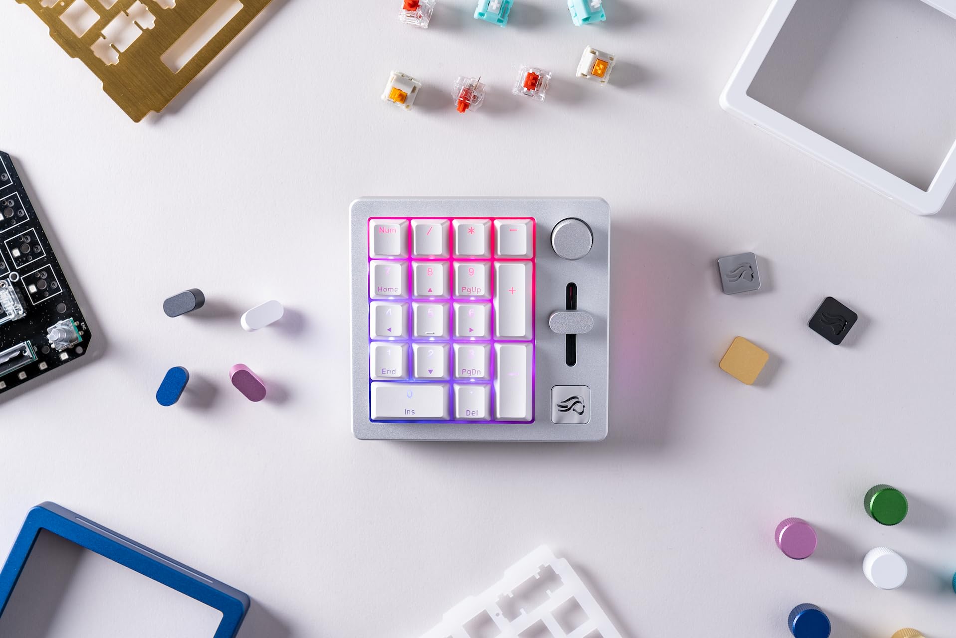 Glorious GMMK Macro Numpad - Wired & Wireless Bluetooth Mechanical Keypad, Premium Aluminum Frame, Customizable Knob & Slider, RGB Backlit, Linear Switches, 18 ABS Doubleshot Keycaps (Ice White) - Perfect for Gaming, Programming & Office Work
