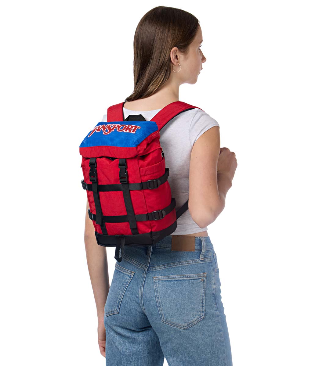 JanSport Mini Skip Backpack - Lightweight & Durable School Bag for Students, Travel & Everyday Use | Red Tape Design