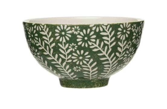 Hand Painted Stoneware Bowls - Black & Green Ceramic Bowls for Soup, Salad, Rice | Eco-Friendly Dinnerware Set for Home, Restaurant & Gifts