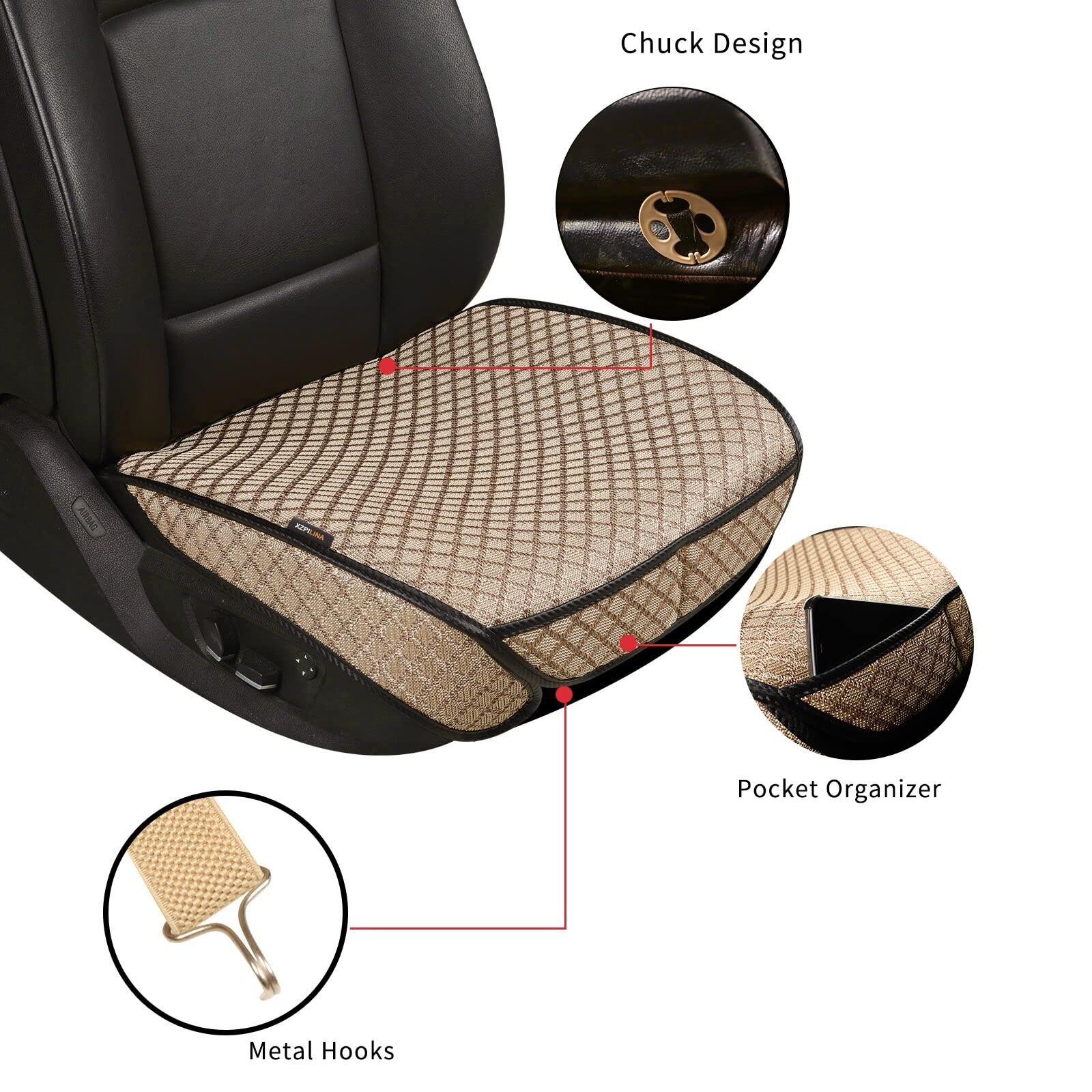 Breathable 4-Season Universal Car Seat Covers Set - 3PCS (Front & Rear Bottom Protectors, Beige) | Comfortable & Durable for Summer & Winter Driving