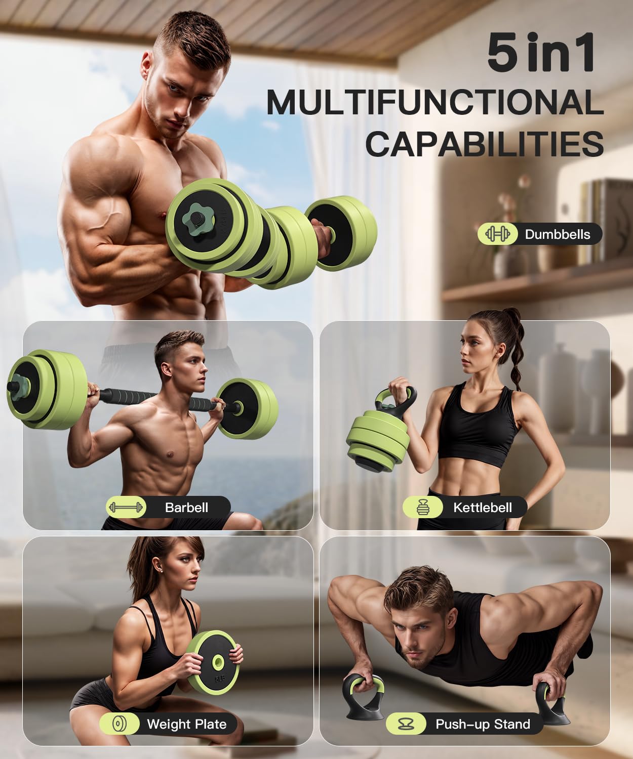 Adjustable Dumbbell Set 22/42/62LBS - 4-in-1 Free Weight Dumbbells for Home Gym | Convertible to Kettlebell, Barbell & Push-Up Stand | Iron Sand Weights with Connector for Strength Training, Muscle Building & Full-Body Workouts